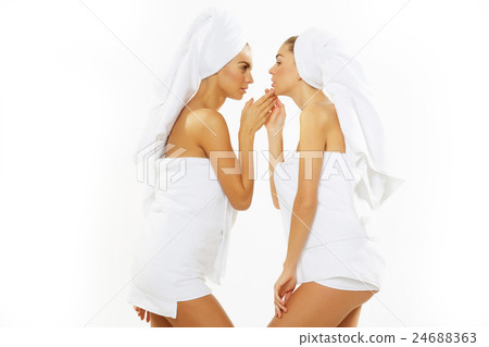 Two happy teen girl after shower 24688363