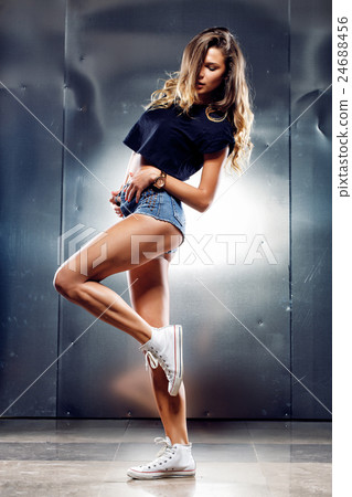 Beautiful model on grey background 24688456