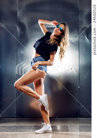 Beautiful model on grey background 24688528