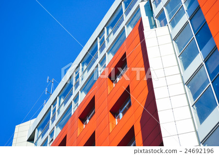Red blue modern building facade Red blue modern building facade 24692196