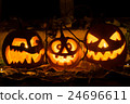Photo of three pumpkins for Halloween. 24696611