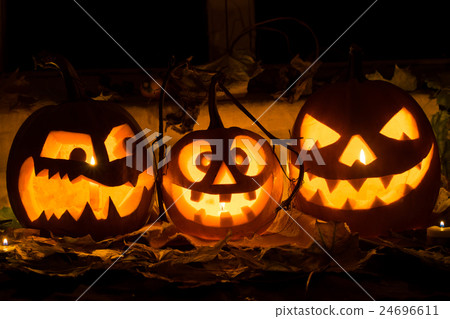 Photo of three pumpkins for Halloween. Photo of three pumpkins for Halloween. 24696611