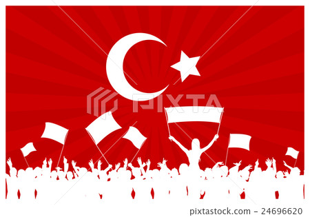 Cheering or Protesting Crowd with Turkey Flag Cheering or Protesting Crowd with Turkey Flag 24696620