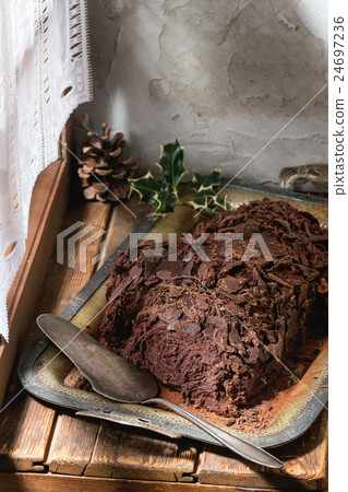 Homemade christmas chocolate yule log 24697236