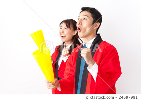 A male and female salesperson in a happy A male and female salesperson in a happy 24697981