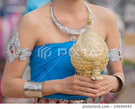 Asian lady in blue thai traditional dress. 24699443
