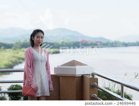 Asian girl stand by the river in North of Thailand 24699446