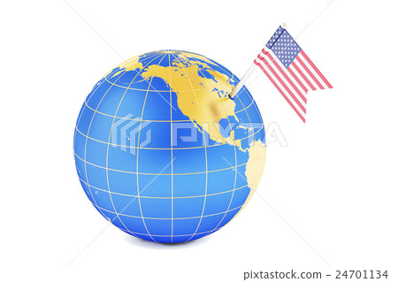 USA pin flag on globe map, 3D rendering USA pin flag on globe map, 3D rendering 24701134
