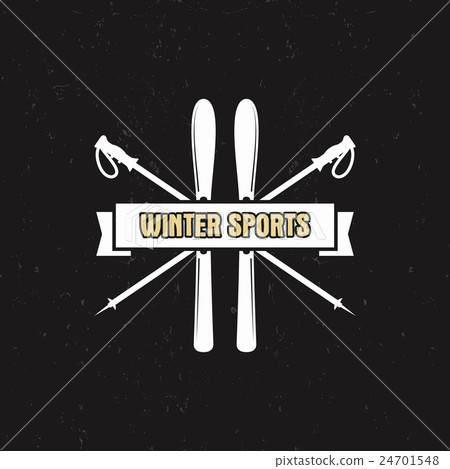 Winter Sports Label with ski equipment and ribbon Winter Sports Label with ski equipment and ribbon 24701548