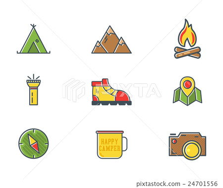 Summer and winter mountain explorer camp icons in Summer and winter mountain explorer camp icons in 24701556