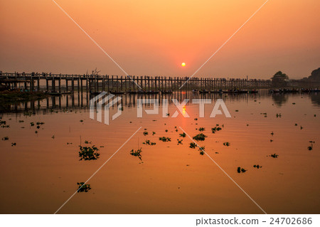 Silhouette of U Bein bridge at sunset Silhouette of U Bein bridge at sunset 24702686