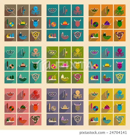 Concept of flat icons with long shadow Norse Concept of flat icons with long shadow Norse 24704141