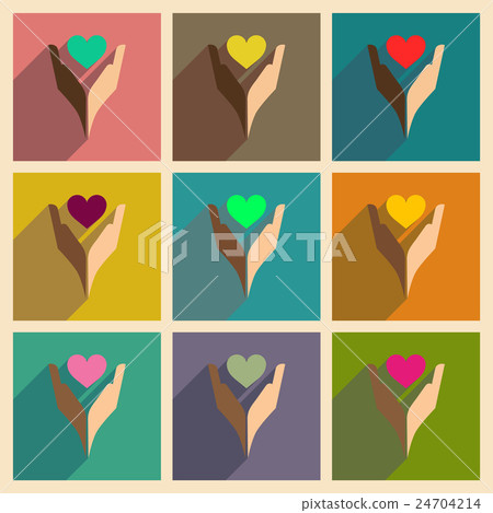 Concept of flat icons with long shadow heart hands Concept of flat icons with long shadow heart hands 24704214