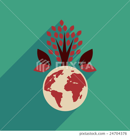 Flat web icon with long shadow Earth plants  24704376
