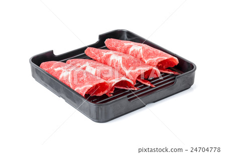 beef sliced in tray isolated on white background 24704778