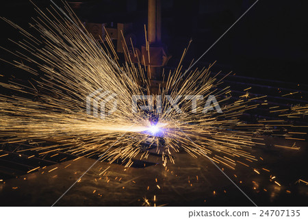 Industrial CNC plasma cutting of metal plate Industrial CNC plasma cutting of metal plate 24707135