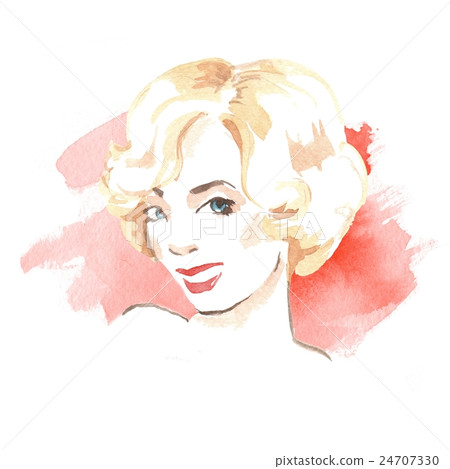 Blonde woman. Beautiful female face on red Blonde woman. Beautiful female face on red 24707330