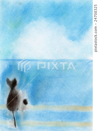 Parent and child of a cat watching the ocean 24708325