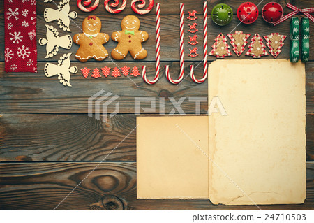 Christmas homemade decoration flat lay Christmas homemade decoration flat lay 24710503