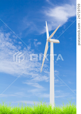 wind turbine on green grass with blue sky wind turbine on green grass with blue sky 24719709