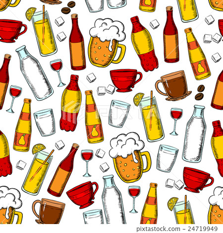 Seamless drinks and beverages pattern background - Stock Illustration ...