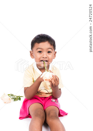 portrait of cute little boy with white rose 24720524