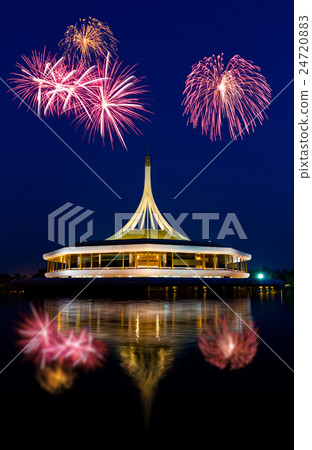 beautiful building with fireworks 24720883