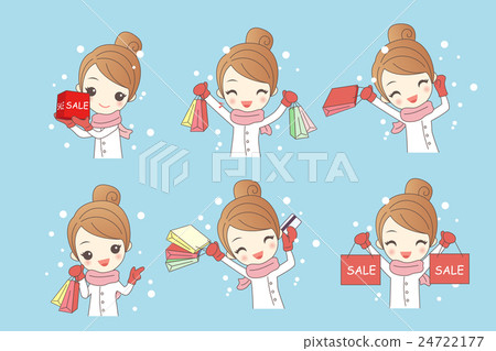 cartoon woman shopping happily cartoon woman shopping happily 24722177