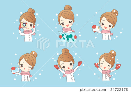 cartoon woman travle happily 24722178