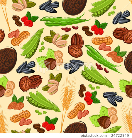 Nut, bean, seed and cereal seamless pattern Nut, bean, seed and cereal seamless pattern 24722549