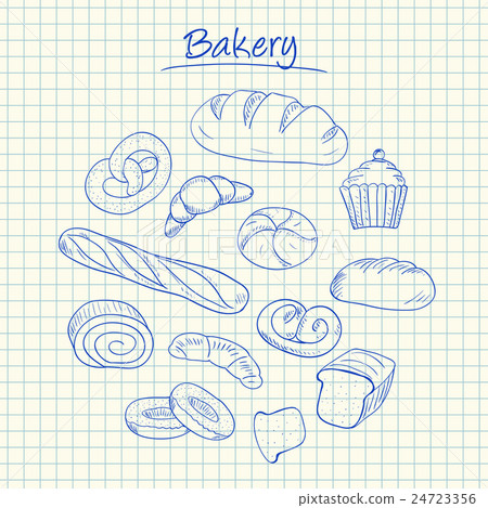 Bakery doodles - squared paper 24723356