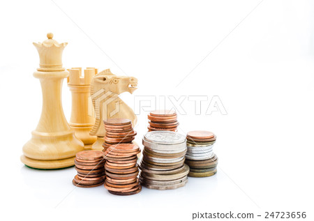 Stack coins and chess. Marketing strategy. Stack coins and chess. Marketing strategy. 24723656
