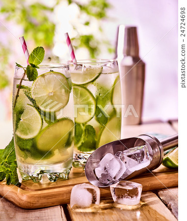 On wooden boards is glasses with mohito and shaker 24724698