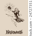 Blond halloween witch flying on broom vector  24727351