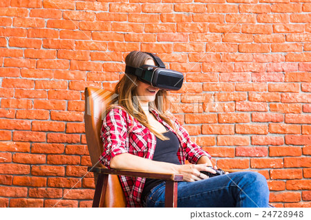 Woman play the video game with virtual reality Woman play the video game with virtual reality 24728948