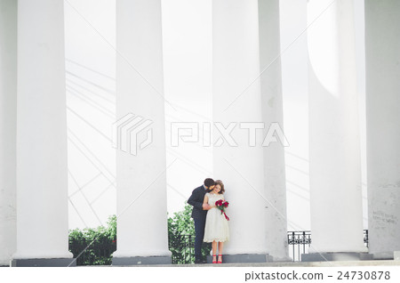 Beautiful couple, bride and groom posing near big Beautiful couple, bride and groom posing near big 24730878