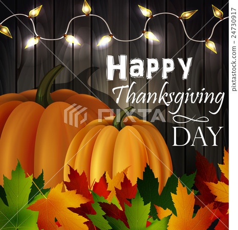 Autumn leaves and pumpkins on wooden texture - Stock Illustration ...