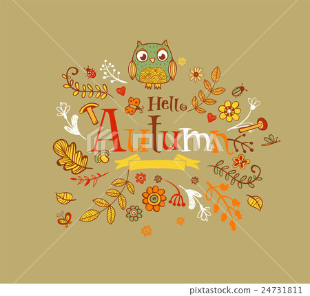 Hello Autumn banner in doodle style Hello Autumn banner in doodle style 24731811