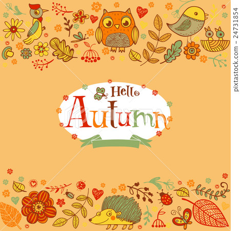 Hello Autumn banner in doodle style Hello Autumn banner in doodle style 24731854