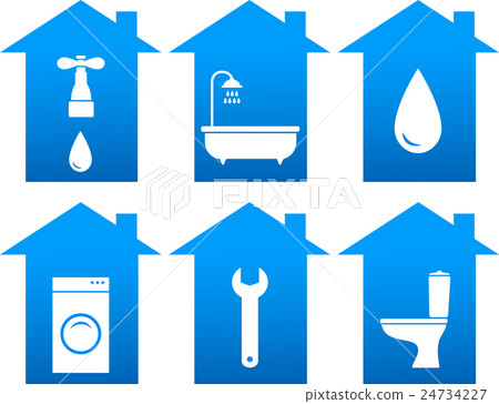 set of bathroom icons with house silhouette 24734227