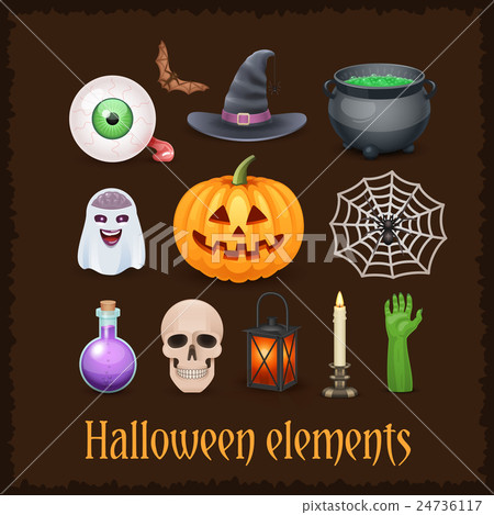 Happy Halloween elements on dark background Happy Halloween elements on dark background 24736117