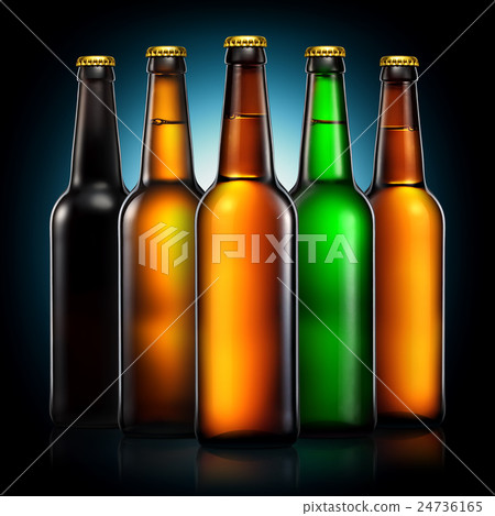 Set of beer bottles isolated on black background 24736165