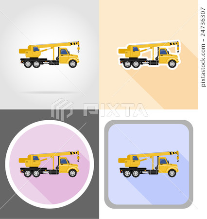 truck with crane for lifting goods flat icons truck with crane for lifting goods flat icons 24736307