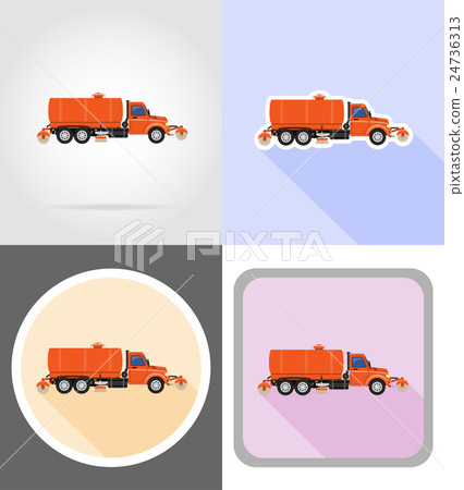 truck cleaning and watering the road flat icons truck cleaning and watering the road flat icons 24736313