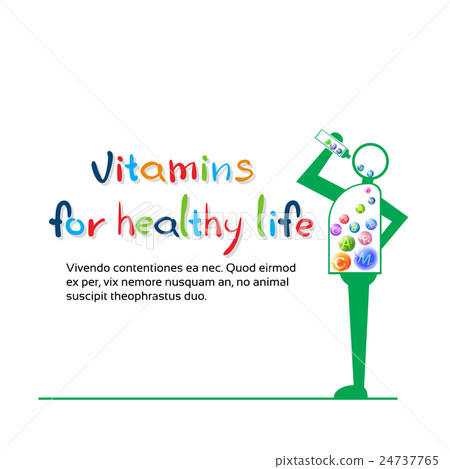 Cartoon Character Eat Vitamins Healthy LIfe Banner Cartoon Character Eat Vitamins Healthy LIfe Banner 24737765