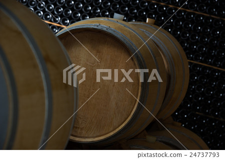 Underground wine cellar, Wooden barrels, bottles 24737793