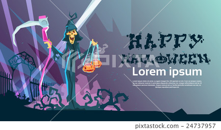 Grim Reaper Hold Scythe Happy Halloween Party 24737957