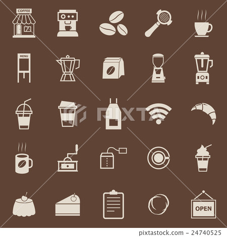 Coffee shop color icons on brown background Coffee shop color icons on brown background 24740525