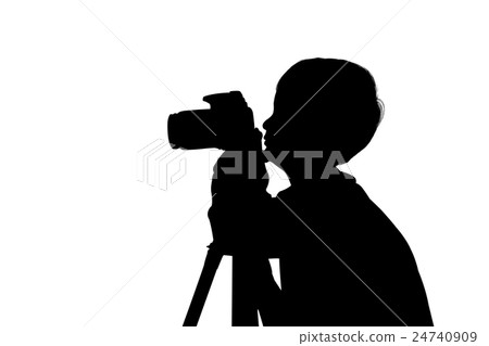 silhouette of cute little boy taking camera 24740909