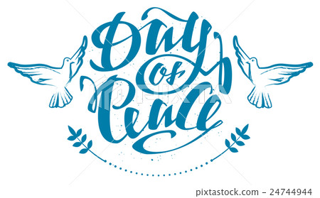 Peace Day lettering text. Pigeons 24744944
